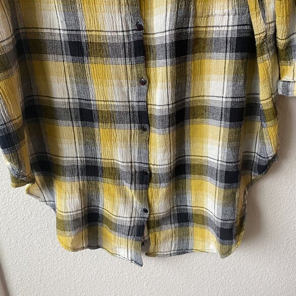 ANTHROPOLOGIE MAEVE TOP EMBROIDERED PLAID BUTTON DOWN M/L Yellow & Black - Picture 4 of 8